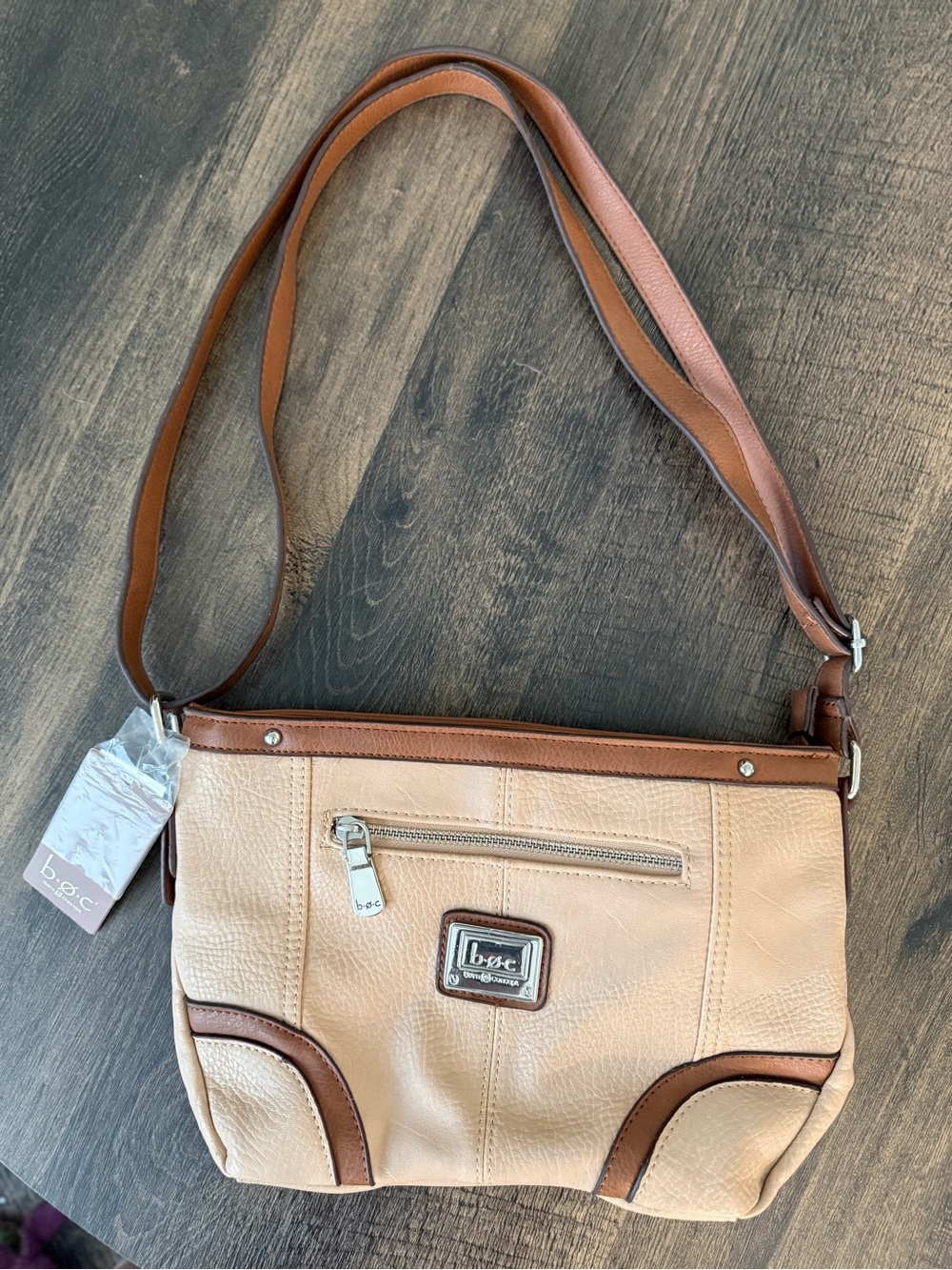b.o.c. Two-Tone Beige and Brown Crossbody Bag